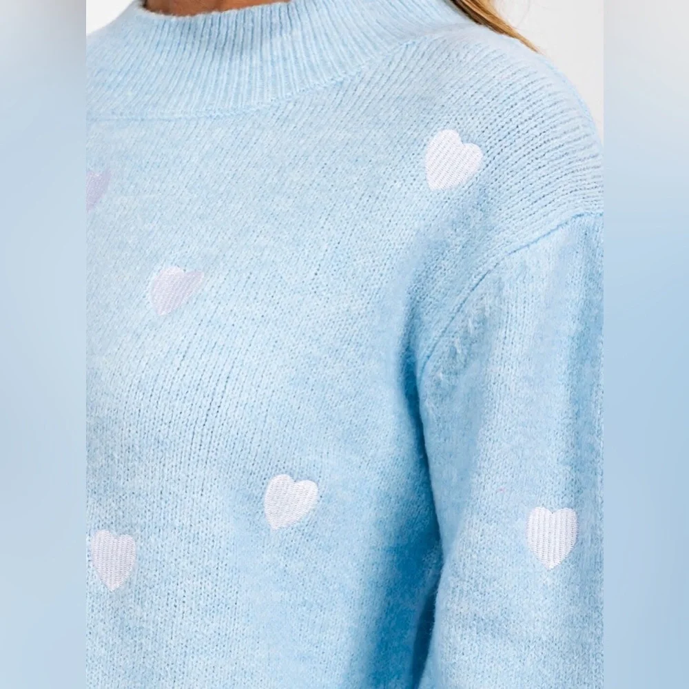 Sugarlips Sky Blue Heart Sweater, Size S - Picture 2 of 6